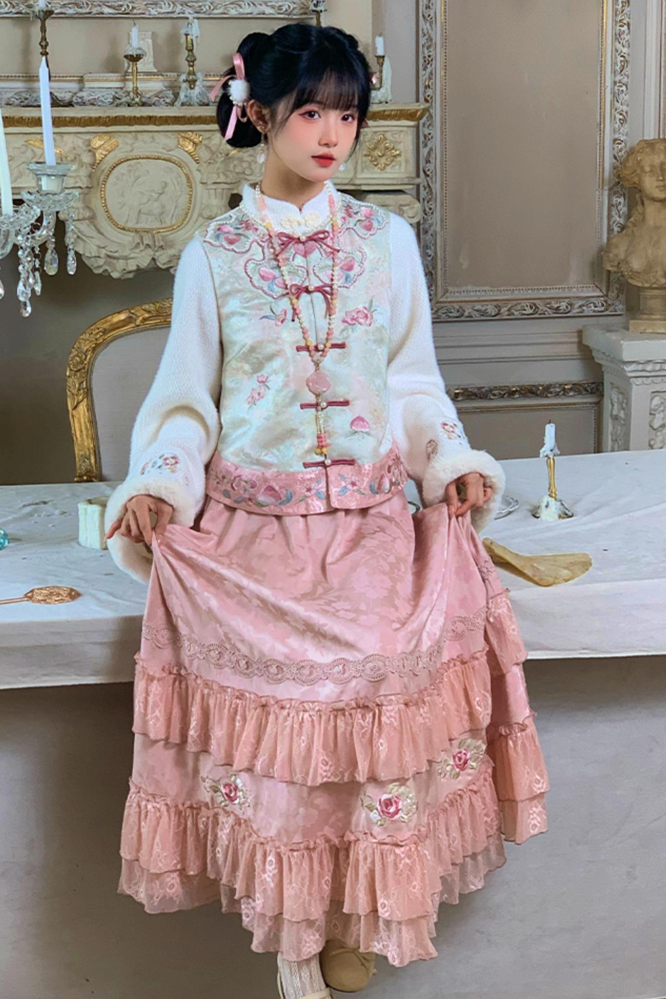 [Reservation product] Stand color best and lace skirt set