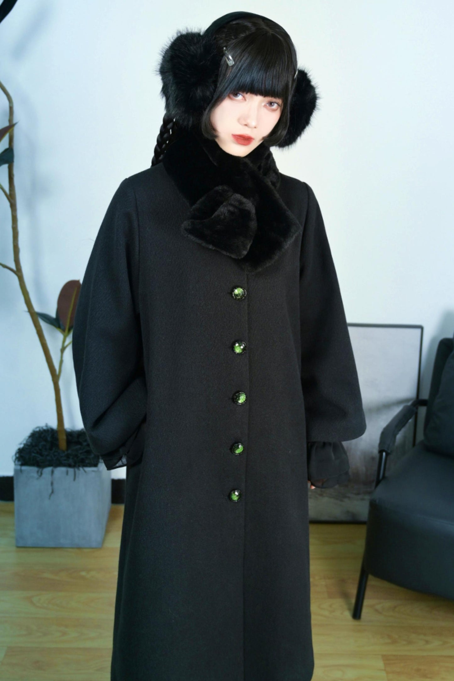 Black Snake Pattern Cape Coat Set