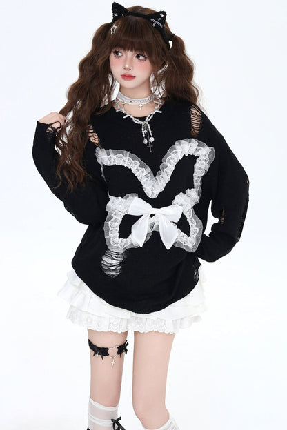 Off-Shoulder Check Bow Girls Sweatshirts