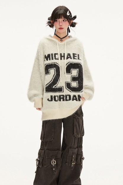 Contrast Hoody Alphabet Knit Sweater