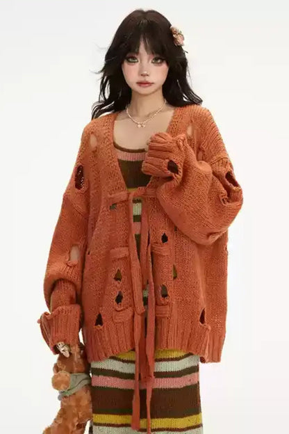 Irregular cut Outrise knit cardigan