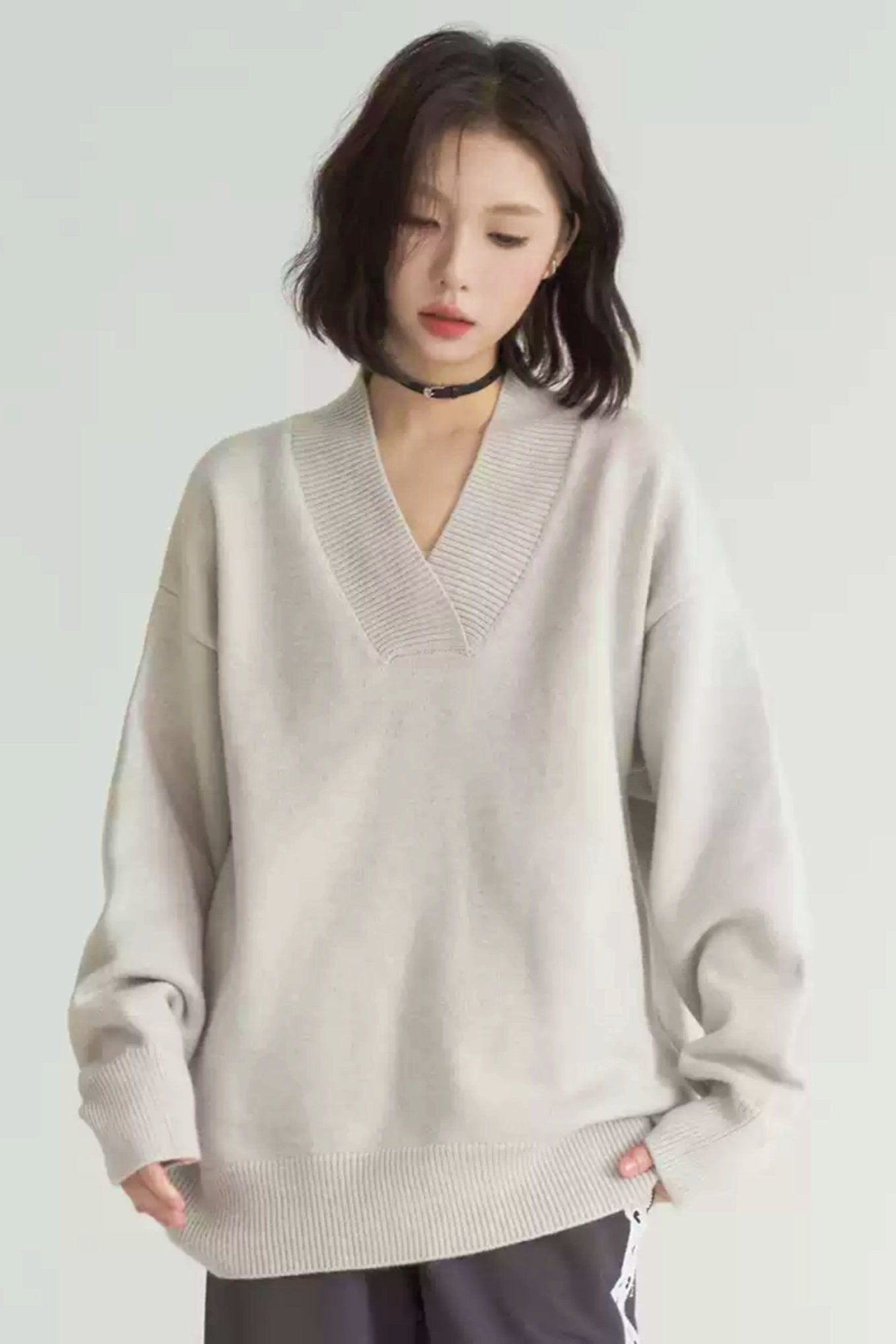 Solid Color Buy neck knit sweater