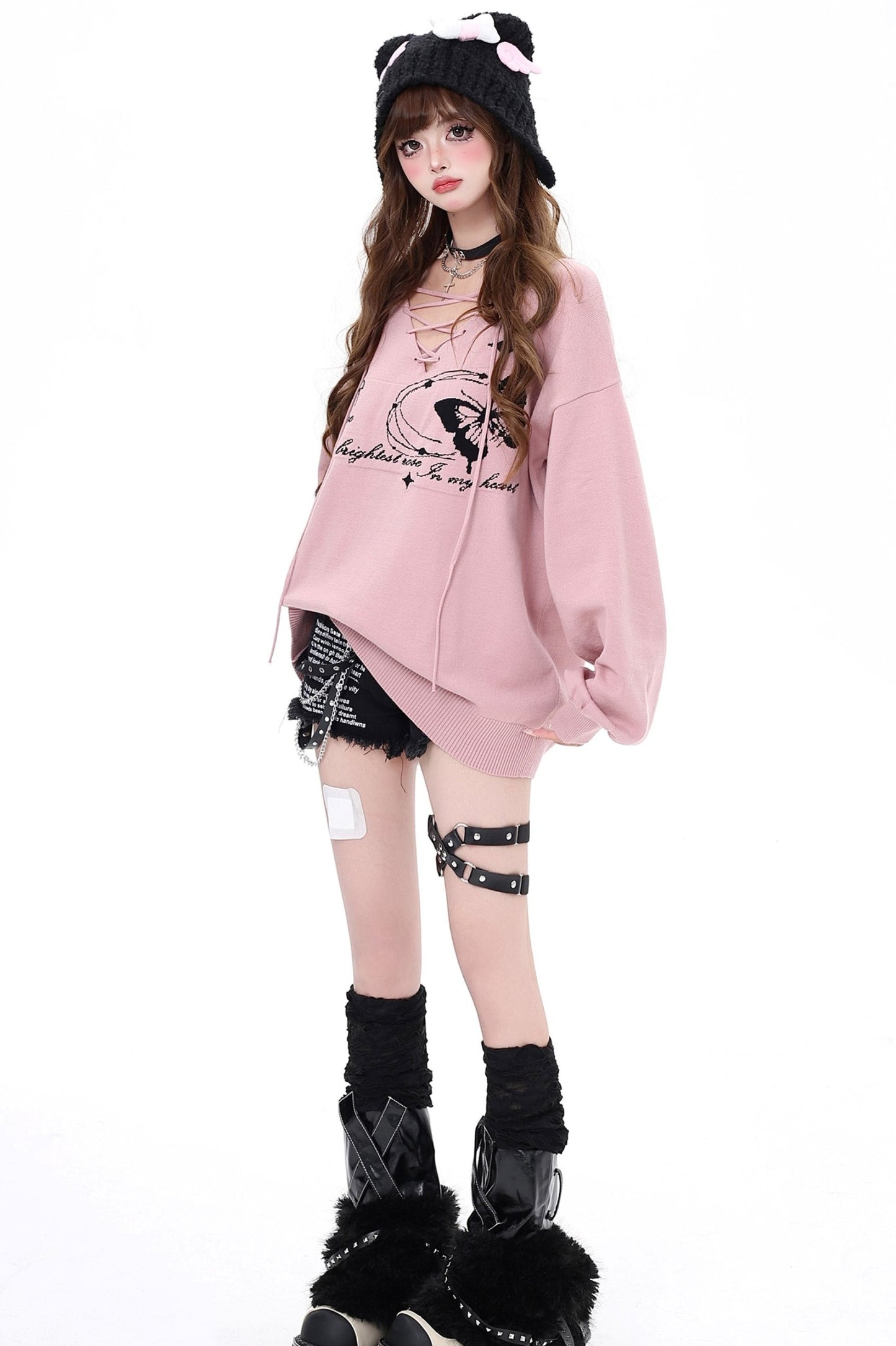 Sweet Cool V-neck Butterfly Loose Sweater