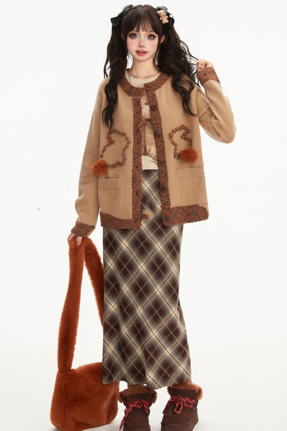 Brown Contrast Suite Knit Cardigan