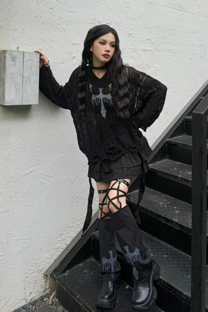 Black Punk Pentagram Strap Leg Cover