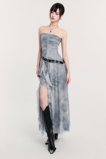 Fog Blue Bandeau Slip Dress