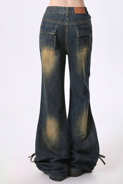 Distressed Pleated Skirt Bootcut Jeans