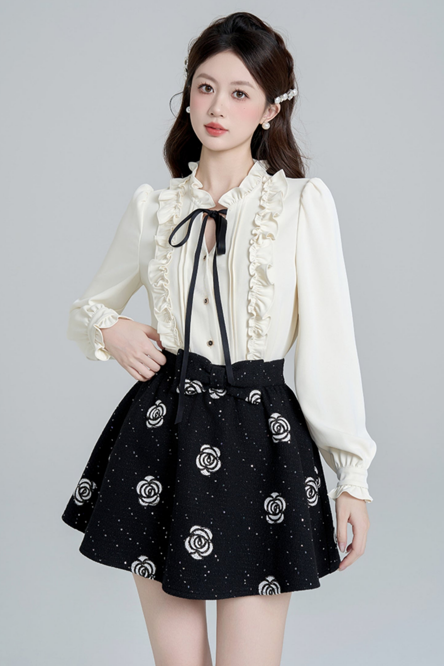 French Raffle Edge Shirt + Flower Frare Skirt