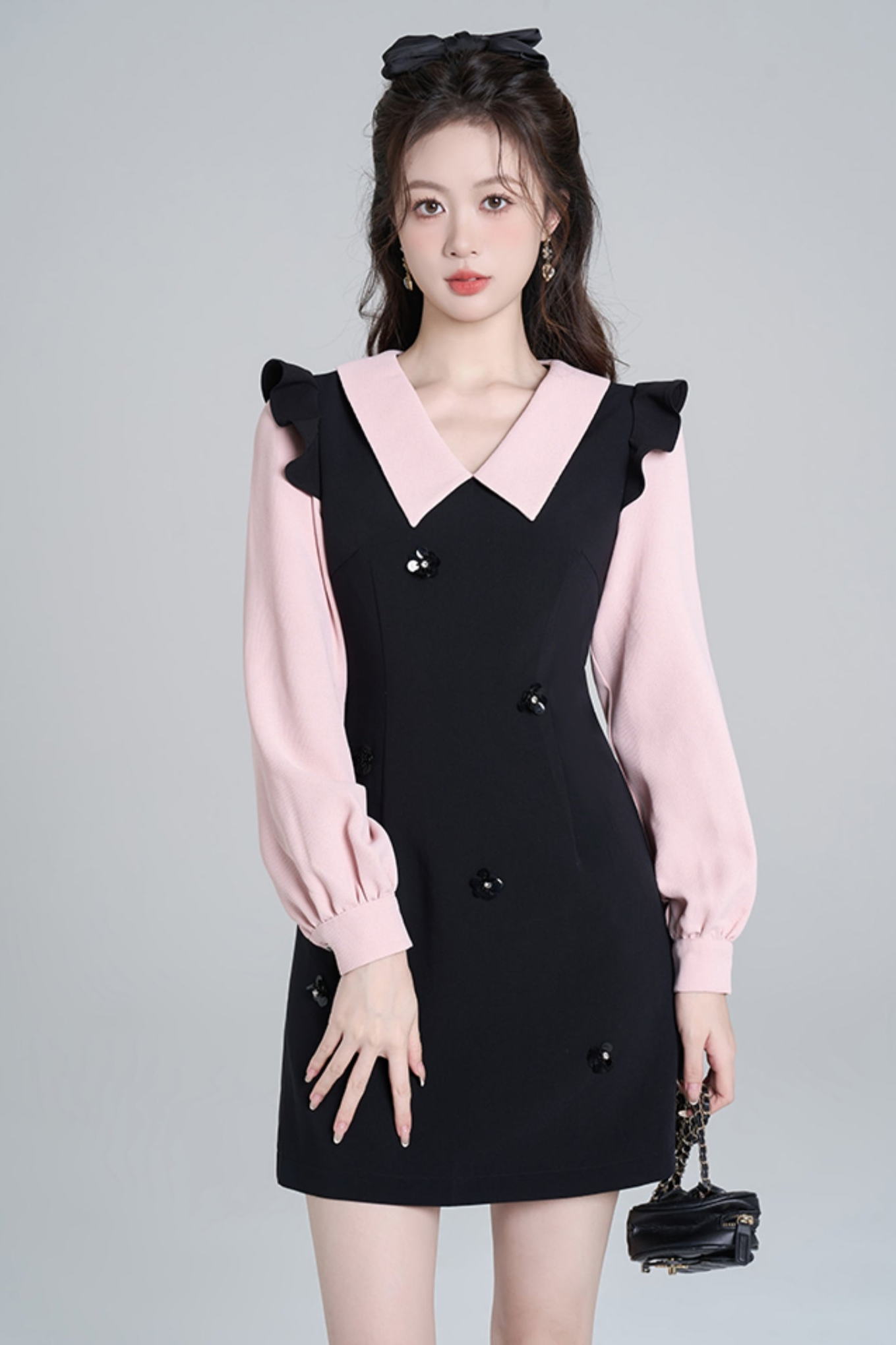 Scinch waist Black Pink Dress