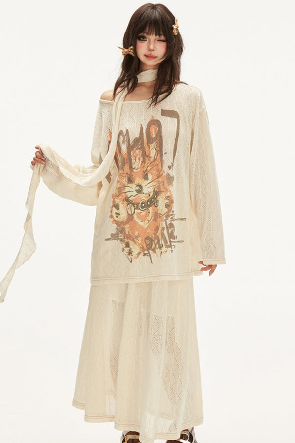 Early Autumn Puppy Loose Top Skirt Set-Up