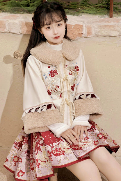 Retro flower coat + skirt + inner