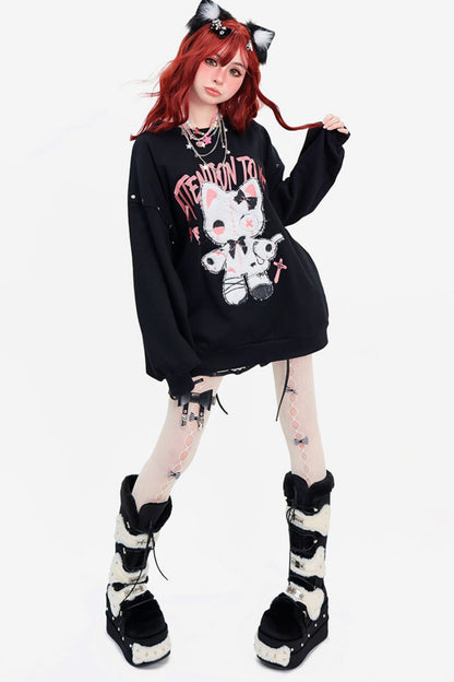 Cat Doll subculture Y2K middle length sweatshirts