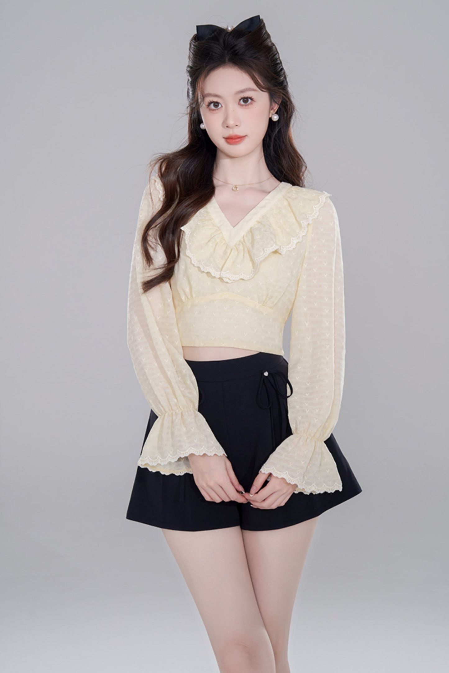 Yellow Long Slee Blinkle Blouse