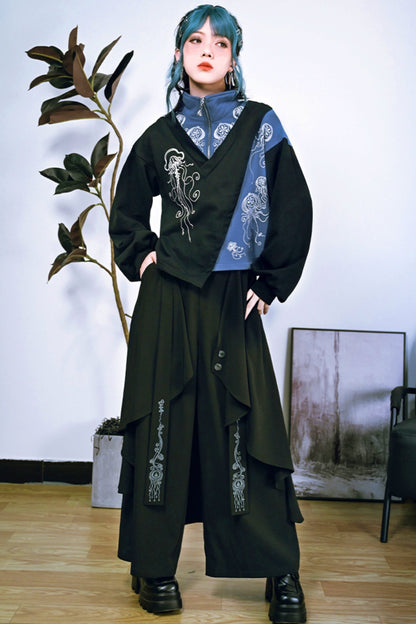 Blue tea Double Layer Wide Leg Pants