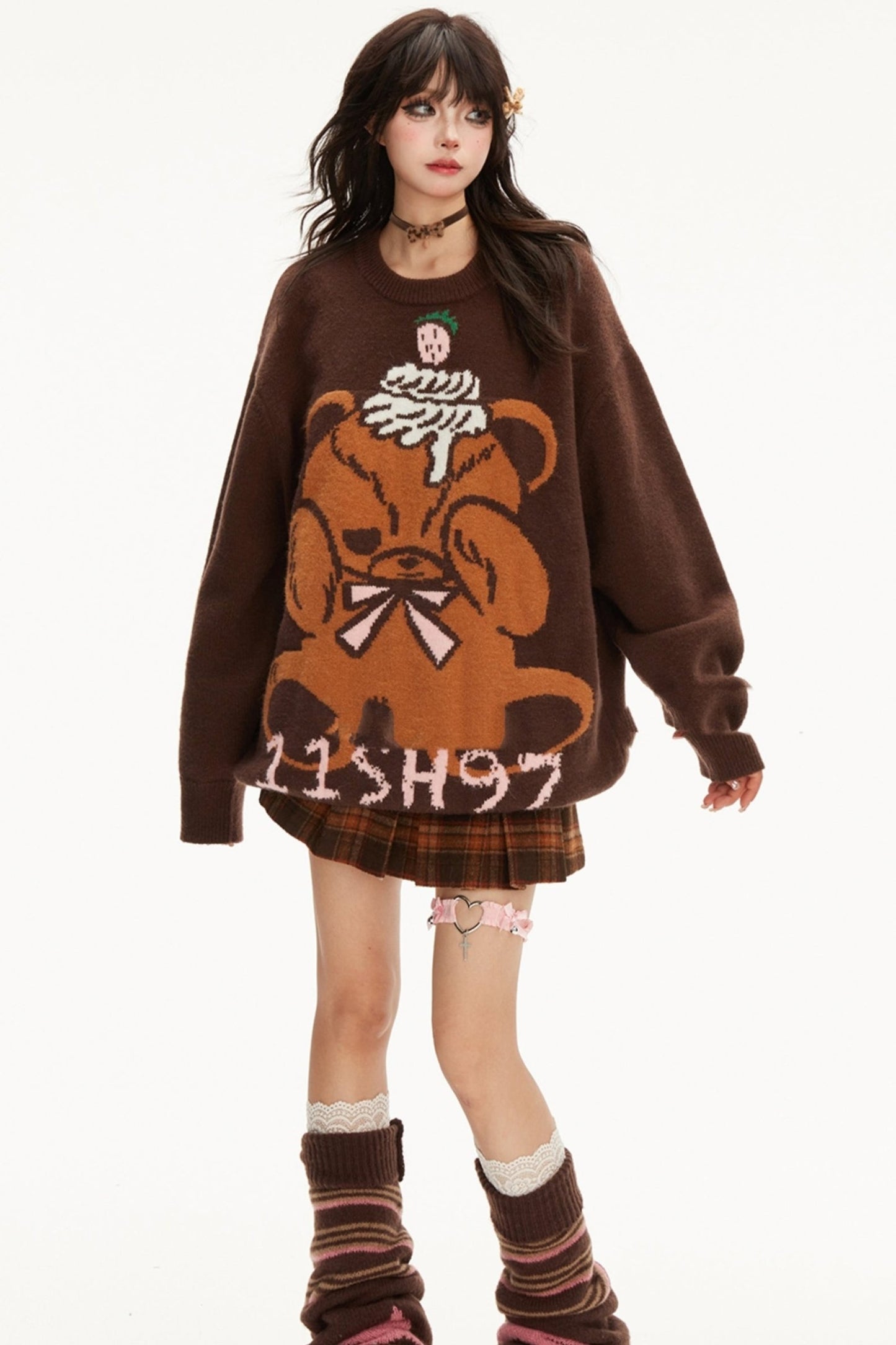 Bear Jacquard pullover knit sweater