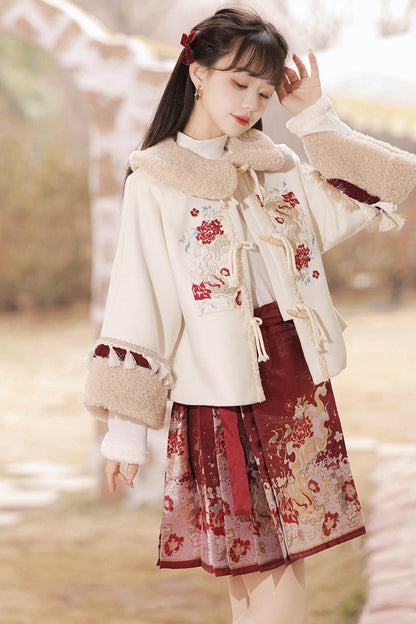 Retro flower coat + skirt + inner