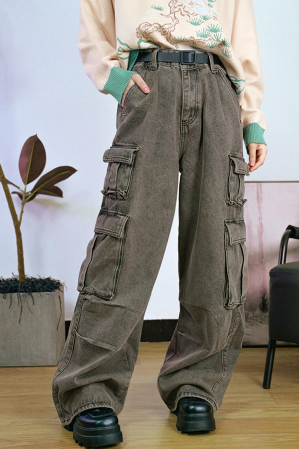 ワイドレッグマルチポケットジーンズ