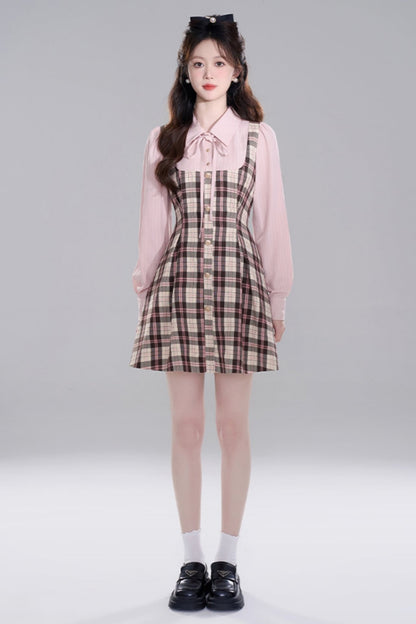 French pink check shirt dress