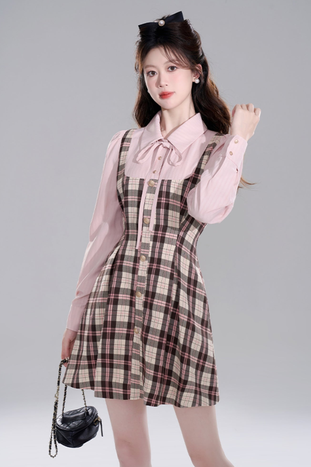 French pink check shirt dress