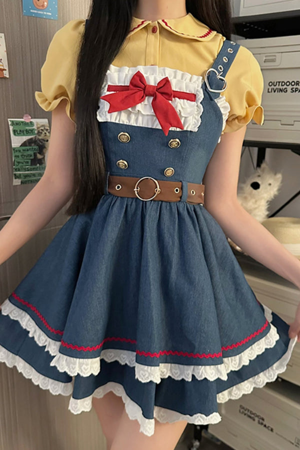 コントラストイエローデニムスカートセットアップ