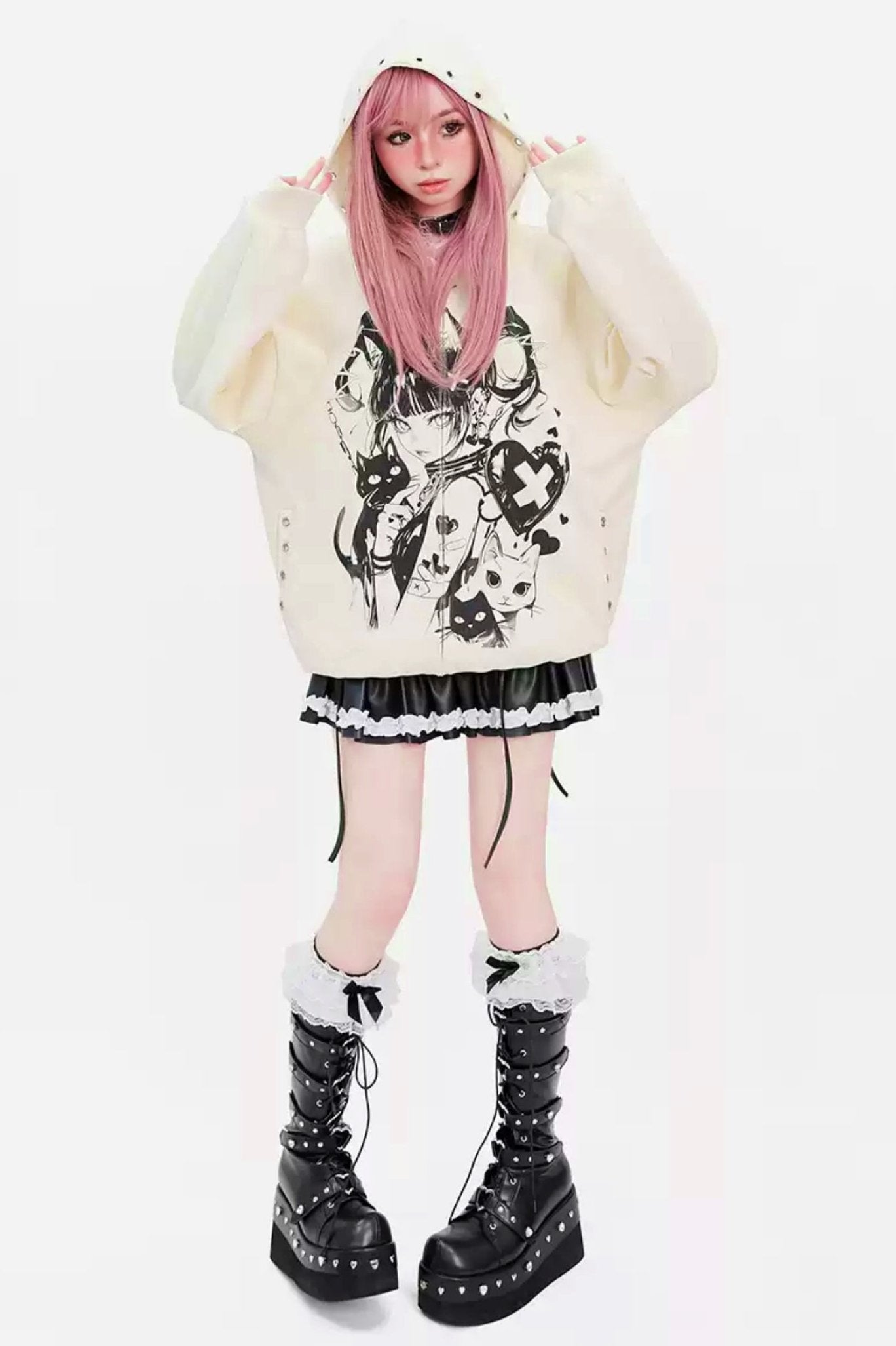 [Reservation product] Cat Girl Loose Y2K Zipper Hoody