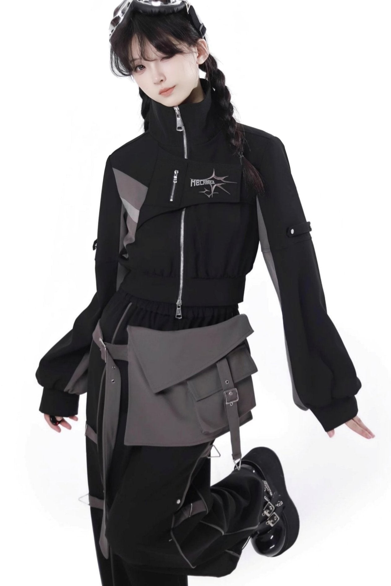 Black Cargo Anti Wrinkle Jacket Set