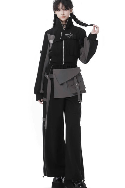 Black Cargo Anti Wrinkle Jacket Set