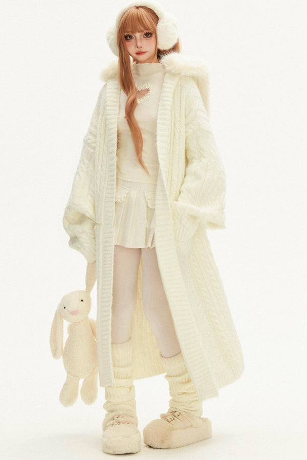 レイジースタイルファーカラーニットコート