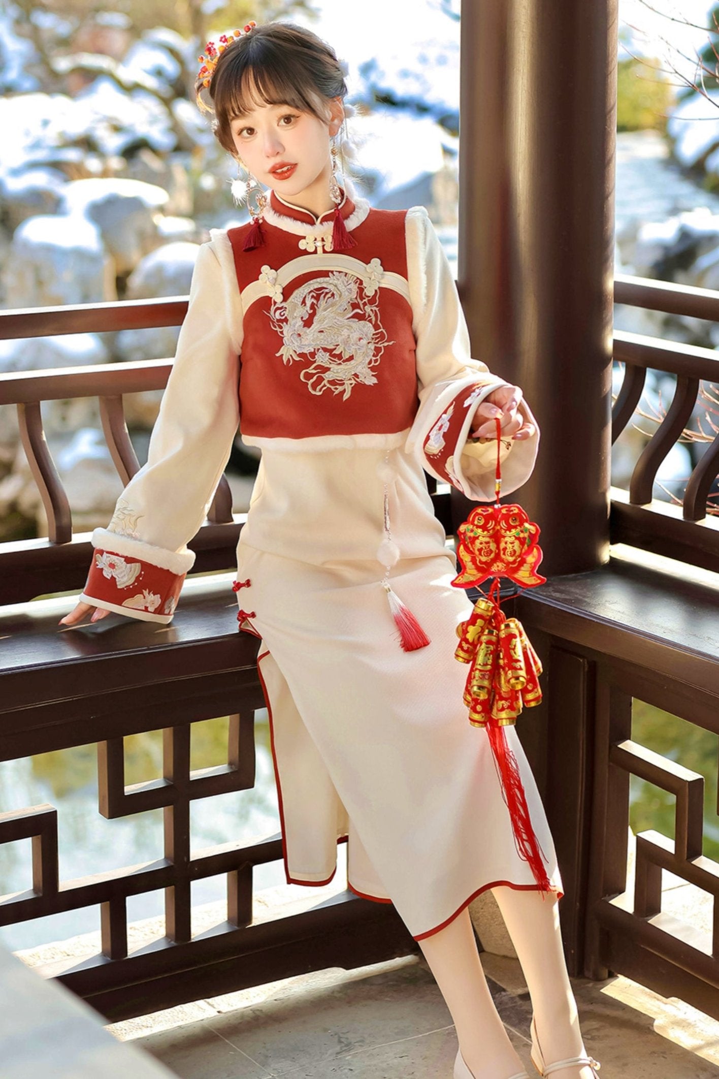 Modifaid Red China Best + Long Dress