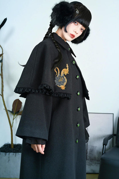 Black Snake Pattern Cape Coat Set