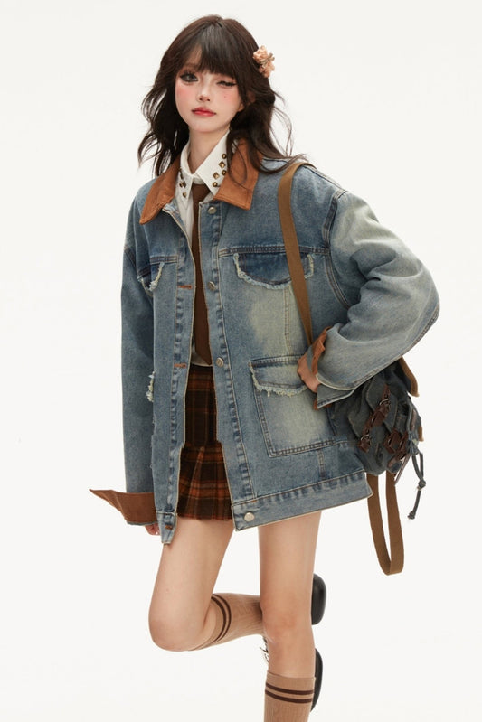 Vintage Lapel Wash Denim Jacket