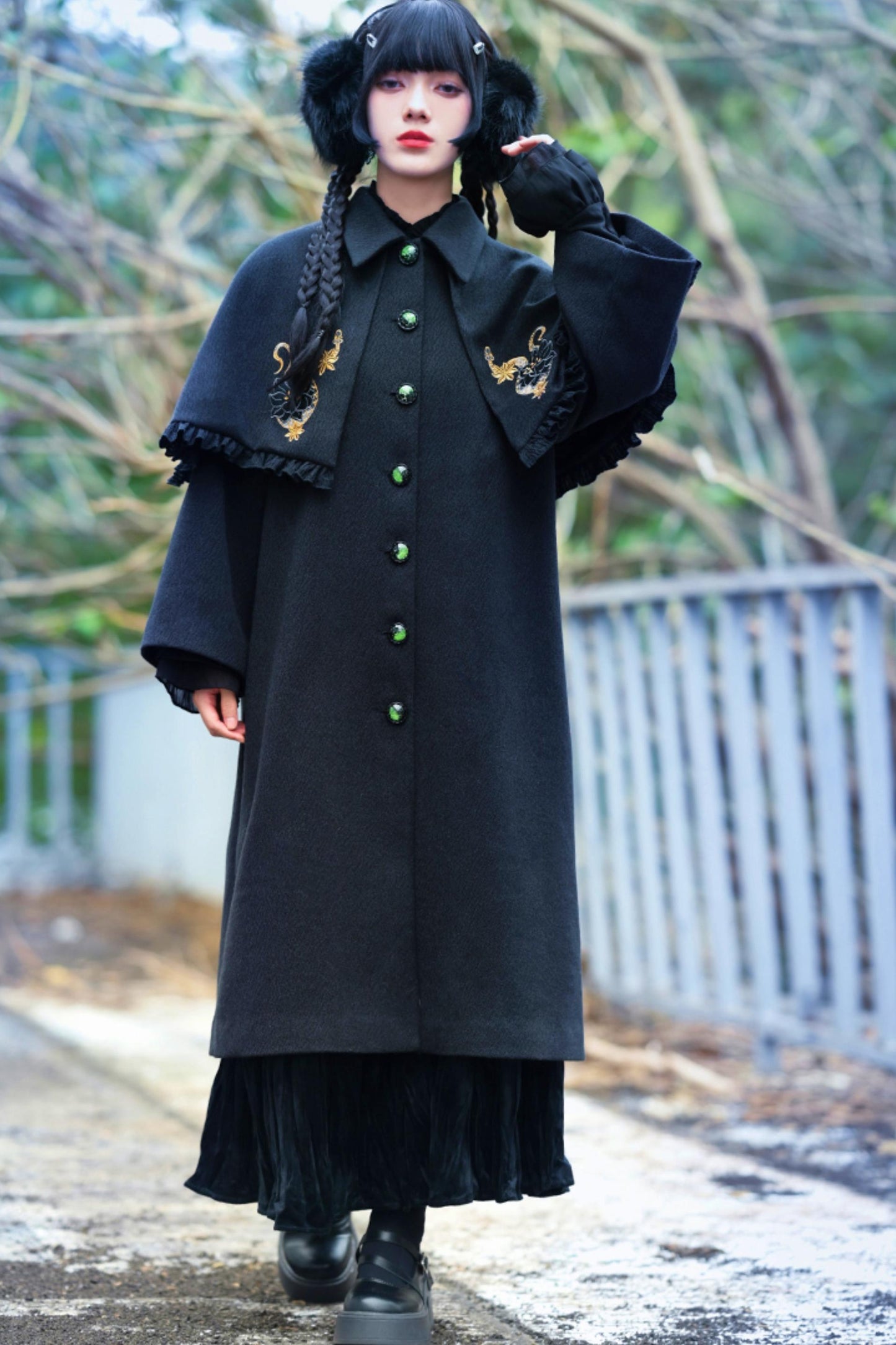 Black Snake Pattern Cape Coat Set