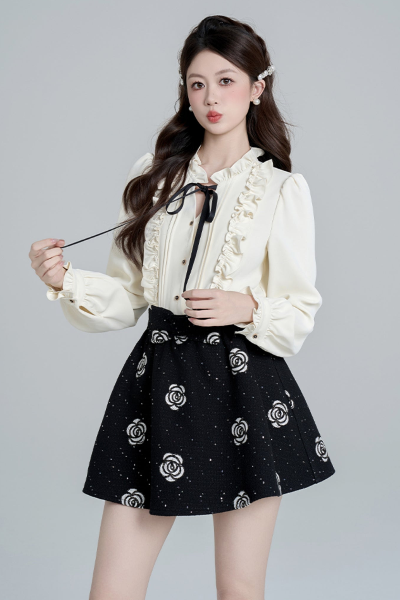 French Raffle Edge Shirt + Flower Frare Skirt