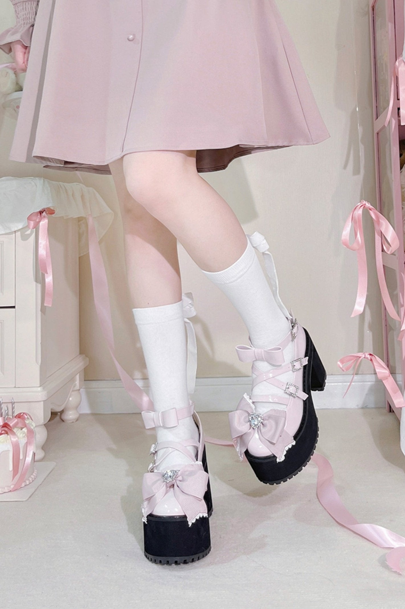 Japanese Block Hide Platform Shoes