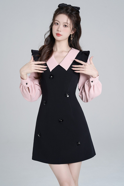 Scinch waist Black Pink Dress