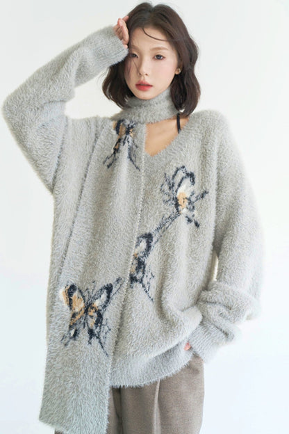 Loos -fit butterfly V -neck sweater