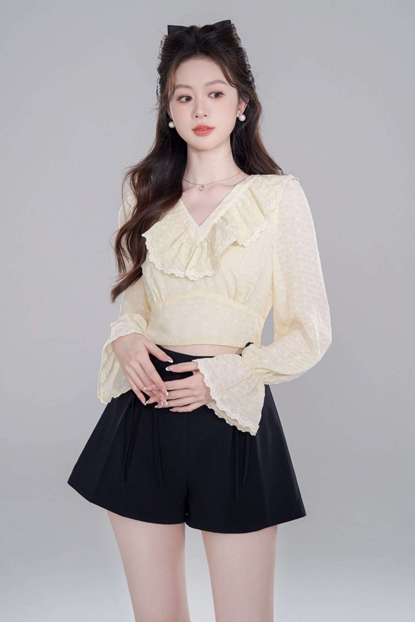 Yellow Long Slee Blinkle Blouse