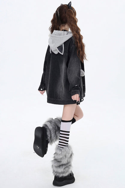 Cat Ear Hoodie Two Piece Denim Jacket