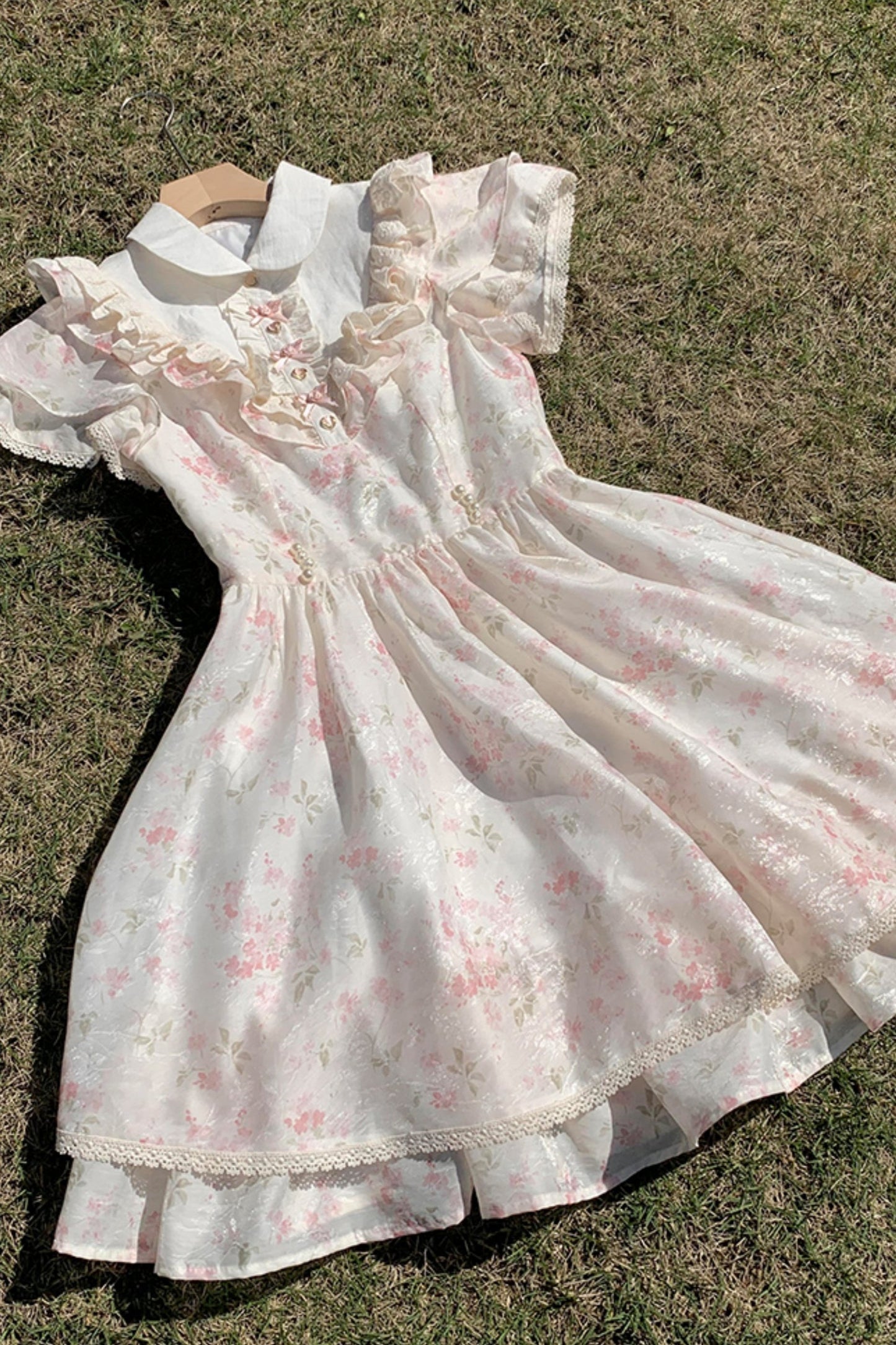 Crushed Pink Floral Doll Collar Dress