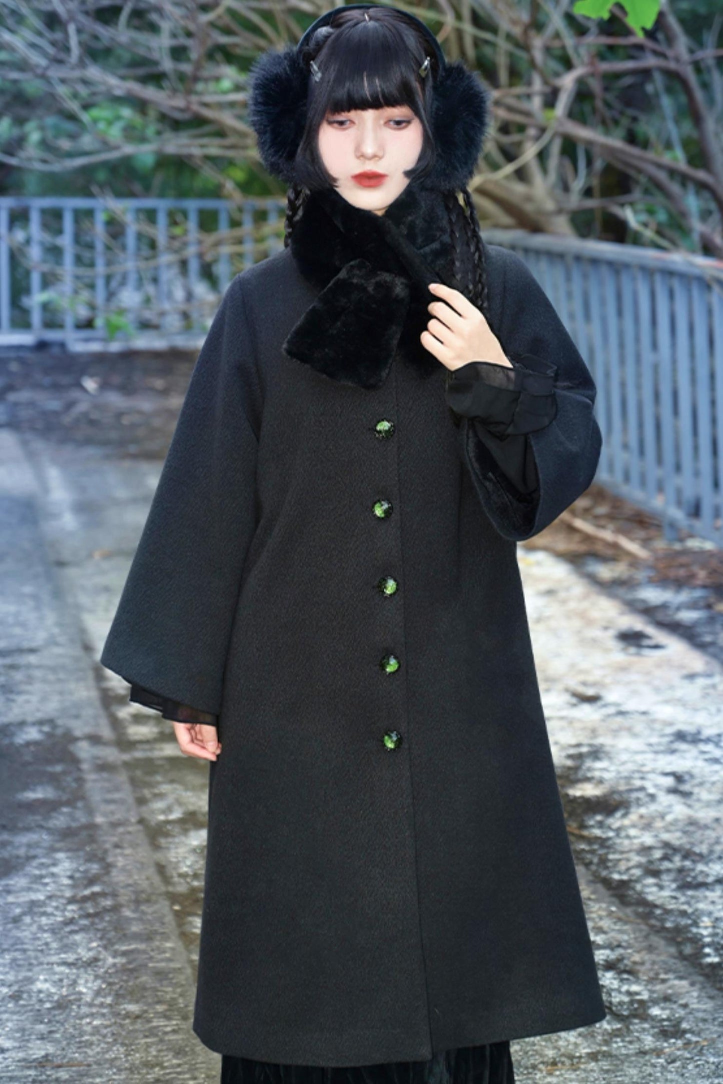 Black Snake Pattern Cape Coat Set