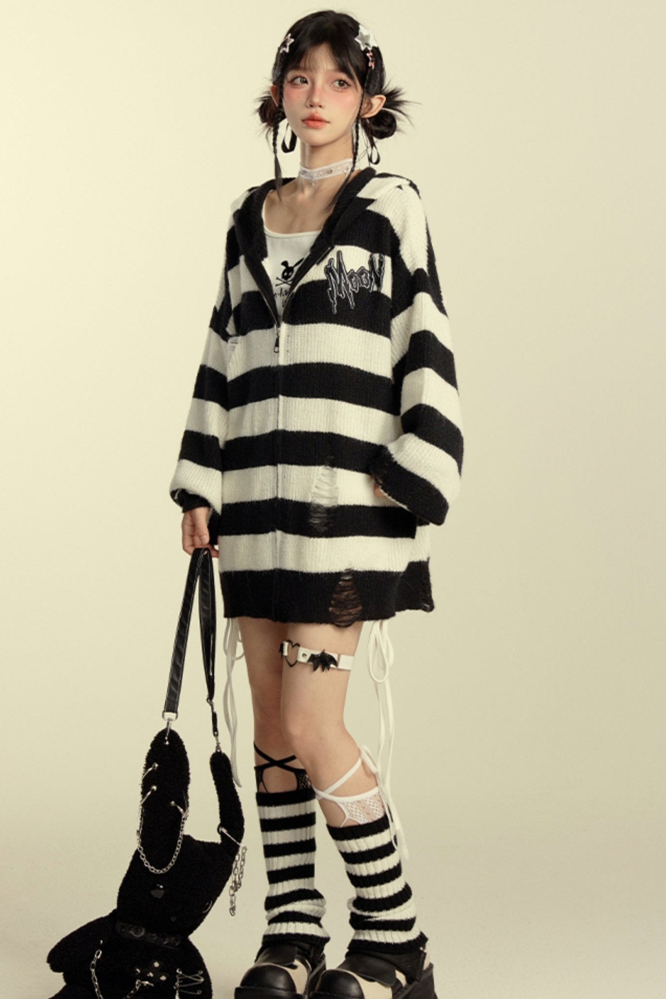 Striped Contrast Knit Hoodie