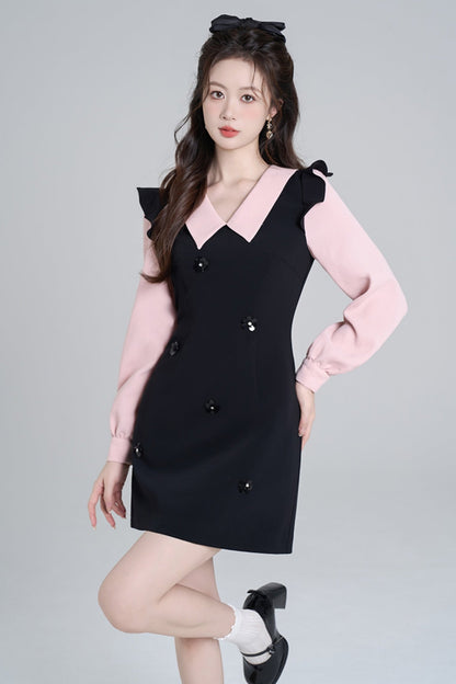 Scinch waist Black Pink Dress