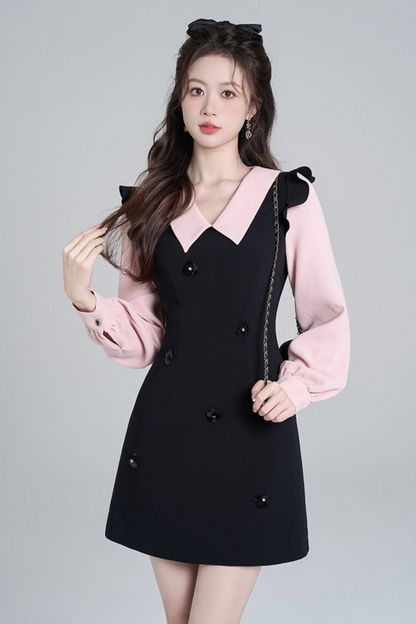 Scinch waist Black Pink Dress