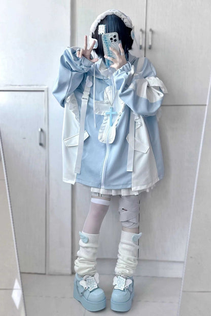 [Angel area👼] Loose Frill Stand-Up Collar Jacket