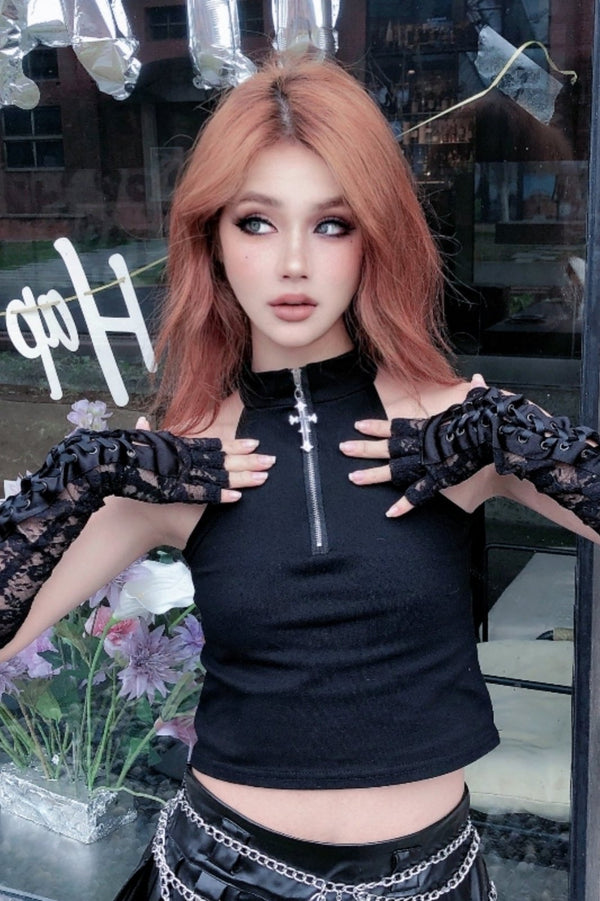 High Neck Cropped Rock Tank Top