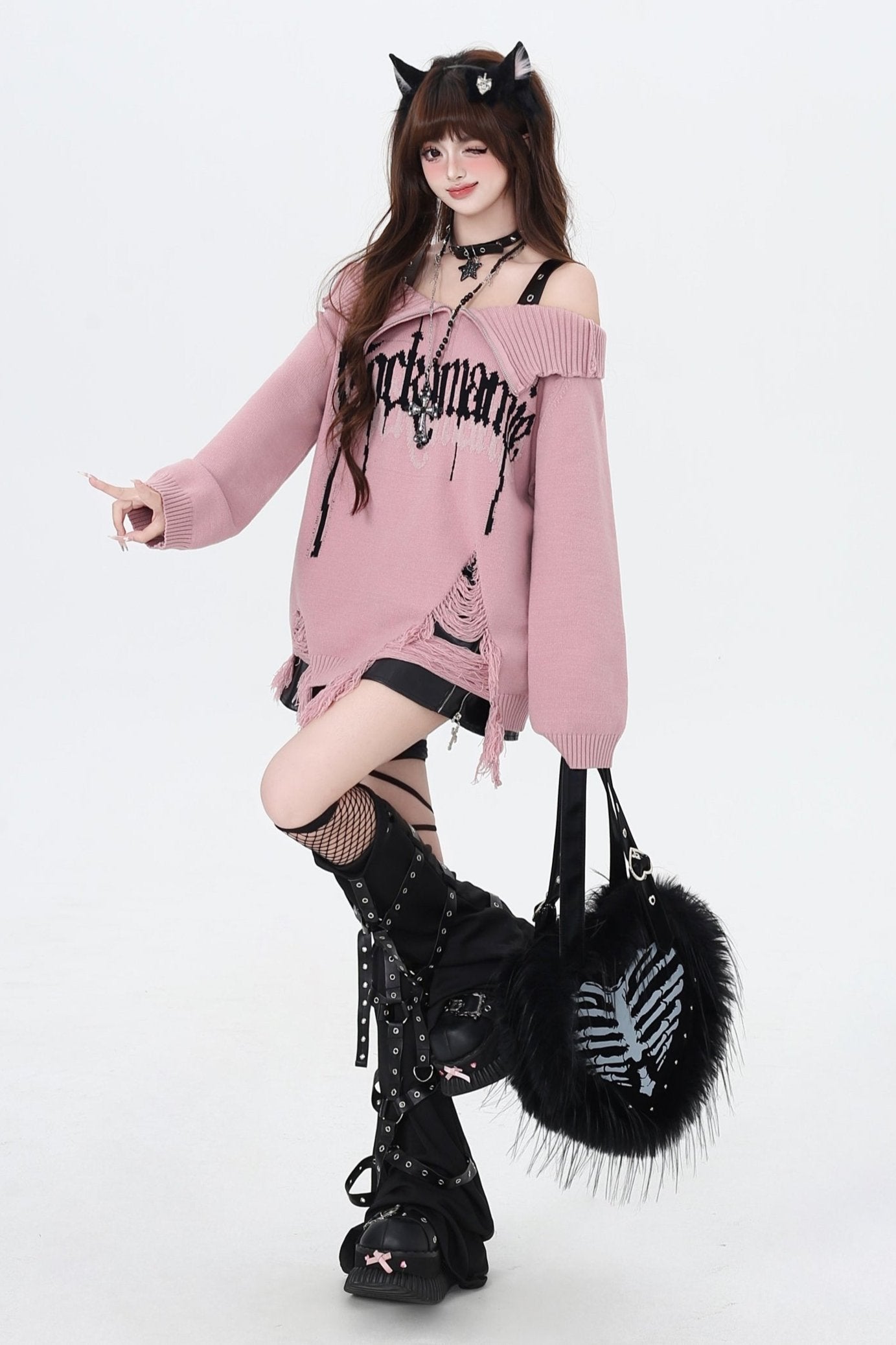 Gothic Off Shoulder Zipper Sweater – Belchic