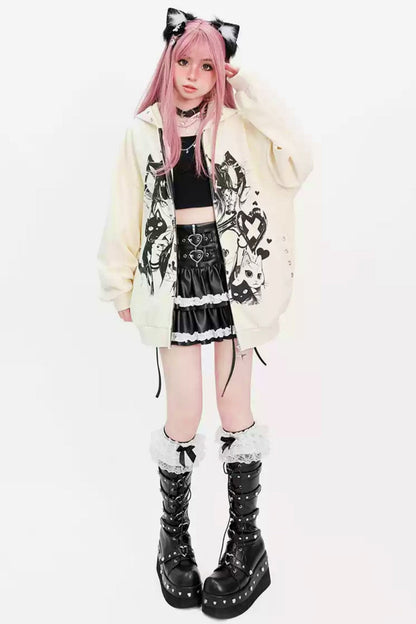 [Reservation product] Cat Girl Loose Y2K Zipper Hoody