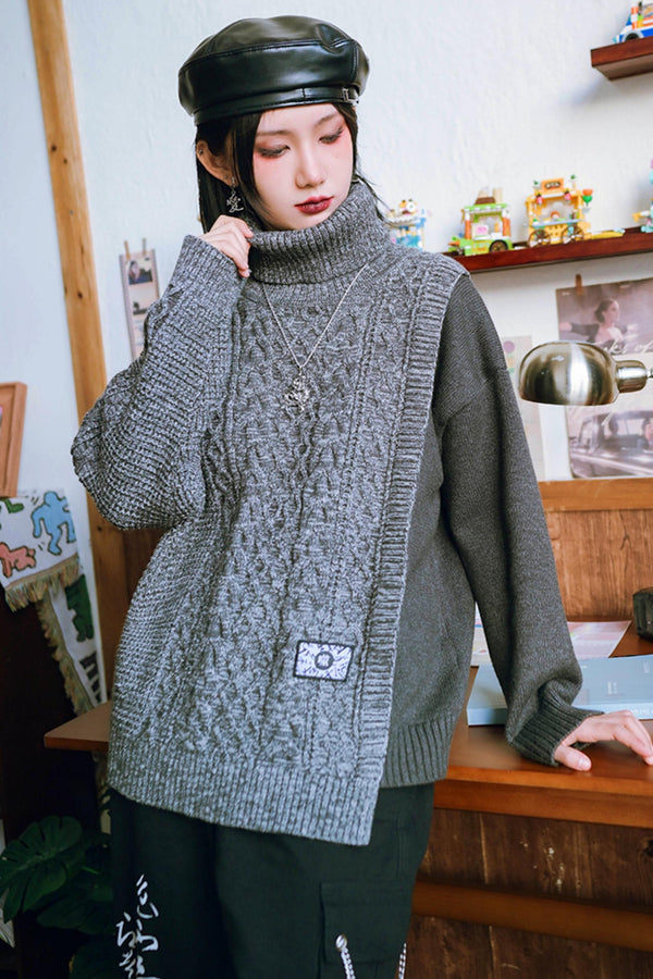 グレーステッチタートルネックスウェーター