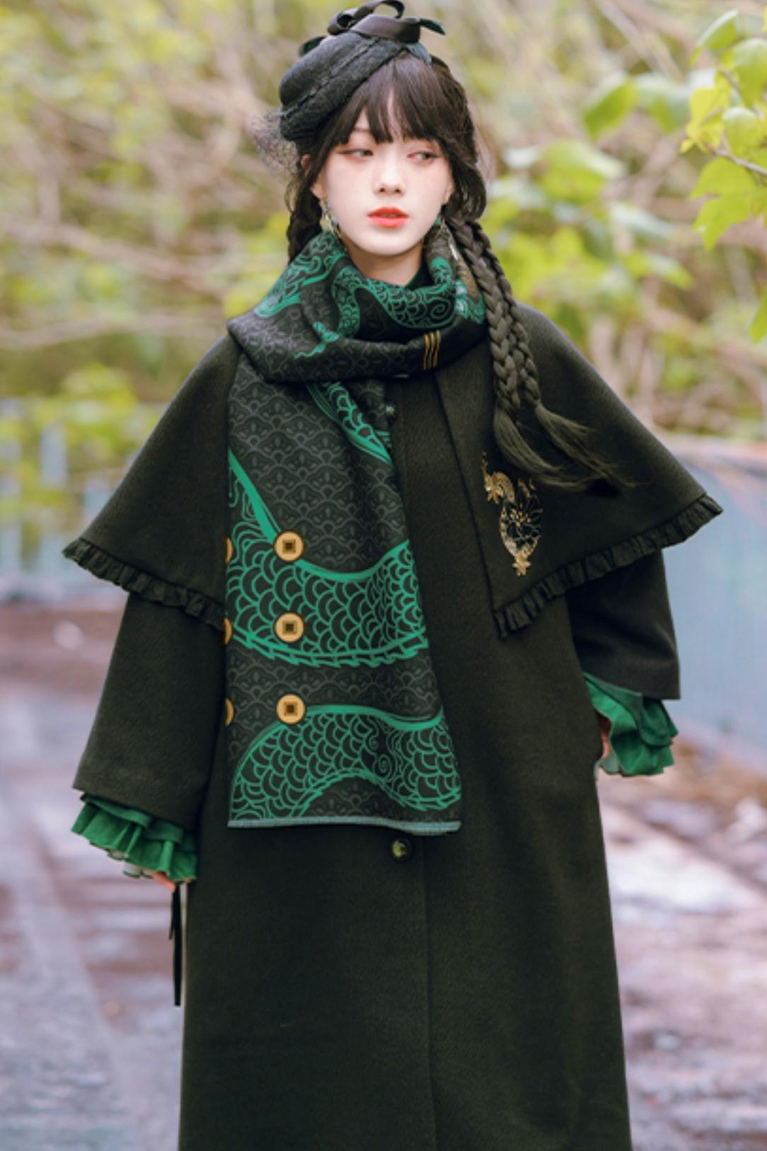 Black Snake Pattern Cape Coat Set