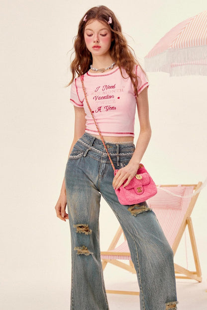 Sweet Peach Pin Cretet Top